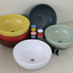 Ảnh công trình thực tế Chậu Lavabo Kanly SU513 Đặt Bàn Sứ Tròn Màu Trắng