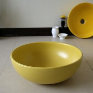 Ảnh công trình thực tế Chậu Lavabo Kanly SU514 Đặt Bàn Sứ Tròn Màu Vàng