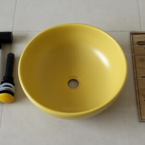 Ảnh công trình thực tế Chậu Lavabo Kanly SU514 Đặt Bàn Sứ Tròn Màu Vàng