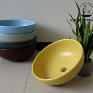 Ảnh công trình thực tế Chậu Lavabo Kanly SU514 Đặt Bàn Sứ Tròn Màu Vàng