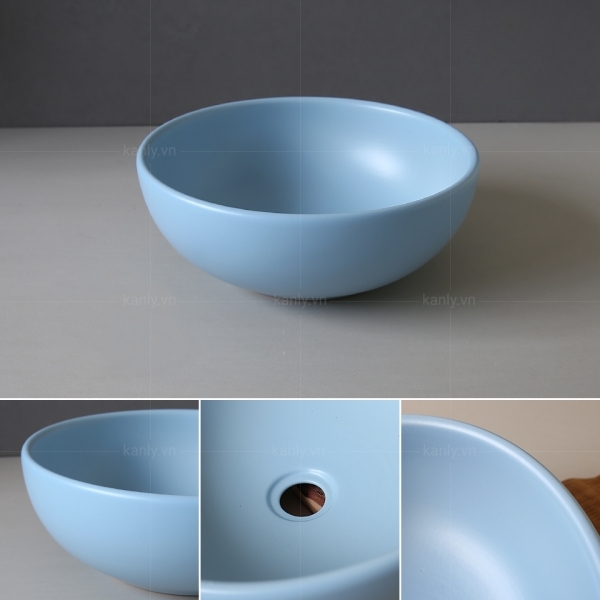 Ảnh công trình thực tế Chậu Lavabo Kanly SU515 Đặt Bàn Sứ Tròn Màu Xanh