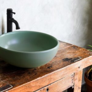 Ảnh công trình thực tế Chậu Lavabo Kanly SU516 Đặt Bàn Sứ Tròn Màu Xanh Ngọc