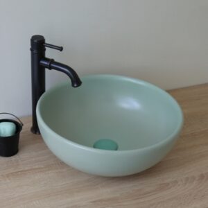 Ảnh công trình thực tế Chậu Lavabo Kanly SU516 Đặt Bàn Sứ Tròn Màu Xanh Ngọc