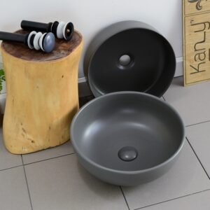 Ảnh công trình thực tế Chậu Lavabo Kanly SU517 Đặt Bàn Sứ Tròn Màu Xám