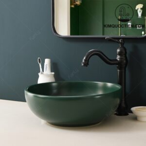 Ảnh công trình thực tế Chậu Lavabo Kanly SU519 Đặt Bàn Sứ Tròn Màu Xanh Lá