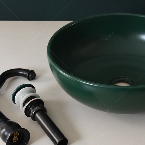 Ảnh công trình thực tế Chậu Lavabo Kanly SU519 Đặt Bàn Sứ Tròn Màu Xanh Lá