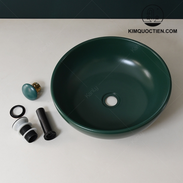 Ảnh công trình thực tế Chậu Lavabo Kanly SU519 Đặt Bàn Sứ Tròn Màu Xanh Lá