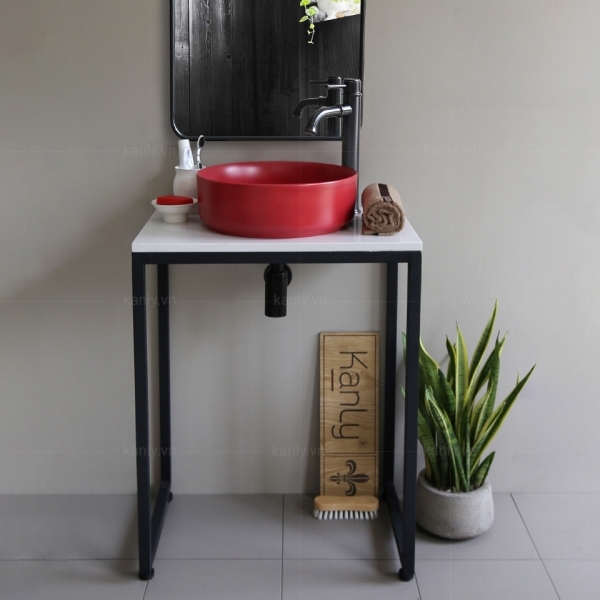 Ảnh công trình thực tế Chậu Lavabo Kanly SU528 Đặt Bàn Sứ Tròn Màu Đỏ
