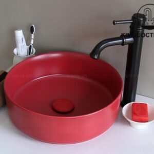 Ảnh công trình thực tế Chậu Lavabo Kanly SU528 Đặt Bàn Sứ Tròn Màu Đỏ