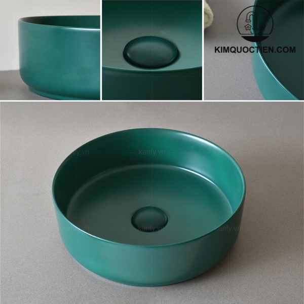Ảnh công trình thực tế Chậu Lavabo Kanly SU529 Đặt Bàn Sứ Tròn Màu Xanh