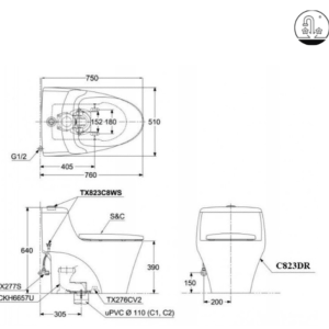 Ảnh công trình thực tế Bồn Cầu TOTO CW823RAE4#W/T53P100VR 1 Khối Nắp Rửa Cơ TCW1211A