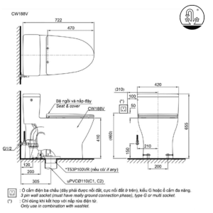 Ảnh công trình thực tế Bồn Cầu TOTO MS188VKE4#XW/T53P100VR 1 Khối Nắp Rửa Cơ TCW1211A