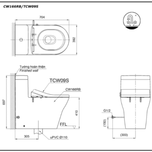 Ảnh công trình thực tế Bồn Cầu TOTO CW166RB#XW 1 Khối Nắp Rửa Cơ TCW09S