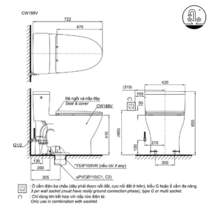 Ảnh công trình thực tế Bồn Cầu Điện Tử TOTO MS188VKW7#XW/T53P100VR Kèm Nắp Rửa Điện Tử WASHLET Dòng C2 – TCF6631A (220V)
