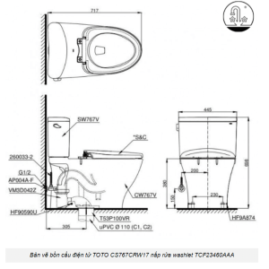 Ảnh công trình thực tế Bồn Cầu Điện Tử TOTO CS767CRW17#XW Kèm Nắp Rửa Điện Tử WASHLET (Loại Giấu Dây) Dòng C2 – TCF23460AAA (220V)