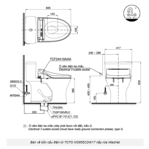 Ảnh công trình thực tế Bồn Cầu Điện Tử TOTO MS855CDW17#XW Kèm Nắp Rửa Điện Tử WASHLET (Loại Giấu Dây) Dòng C2 – TCF23460AAA (220V)