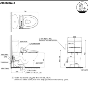 Ảnh công trình thực tế Bồn Cầu Điện Tử TOTO CS838CDW15#XW Kèm Nắp Rửa Điện Tử WASHLET (Loại Giấu Dây) Dòng C5 – TCF24460AAA (220V)