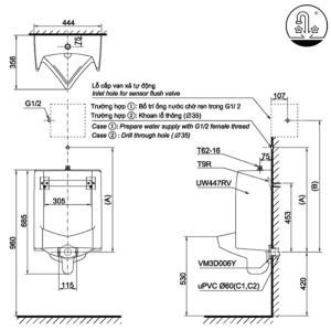 Ảnh công trình thực tế Bồn Tiểu Nam TOTO UT447S#W Treo Tường