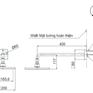 Alternative view of Bát Sen Gắn Tường TOTO TBW08001A Vuông 200mm
