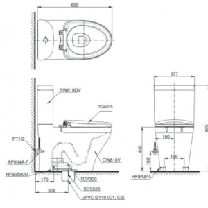 Ảnh công trình thực tế Bồn Cầu TOTO CS818DE2#XW 2 Khối Nắp Rửa Cơ TCW07S