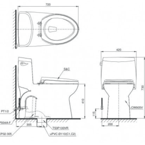 Ảnh công trình thực tế Bồn Cầu TOTO MS905E2#XW 1 Khối Nắp Rửa Cơ TCW07S