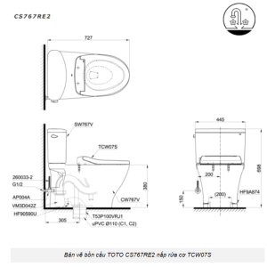 Ảnh công trình thực tế Bồn Cầu TOTO CS767RE2#XW 2 Khối Nắp Rửa Cơ TCW07S