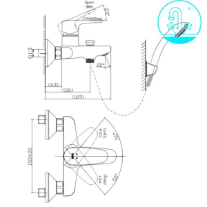 Alternative view of Vòi Sen Tắm INAX BFV-1113S-8C Nóng Lạnh Tay Sen Tăng Áp