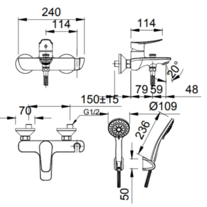 Alternative view of Vòi Sen Tắm INAX BFV-503S Nóng Lạnh