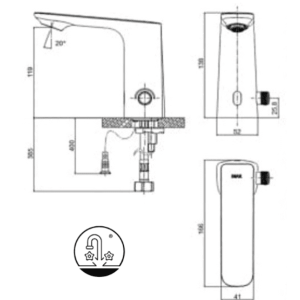Alternative view of Vòi Chậu Lavabo Cảm Ứng INAX AMV-91K Nóng Lạnh Dùng Điện 220V