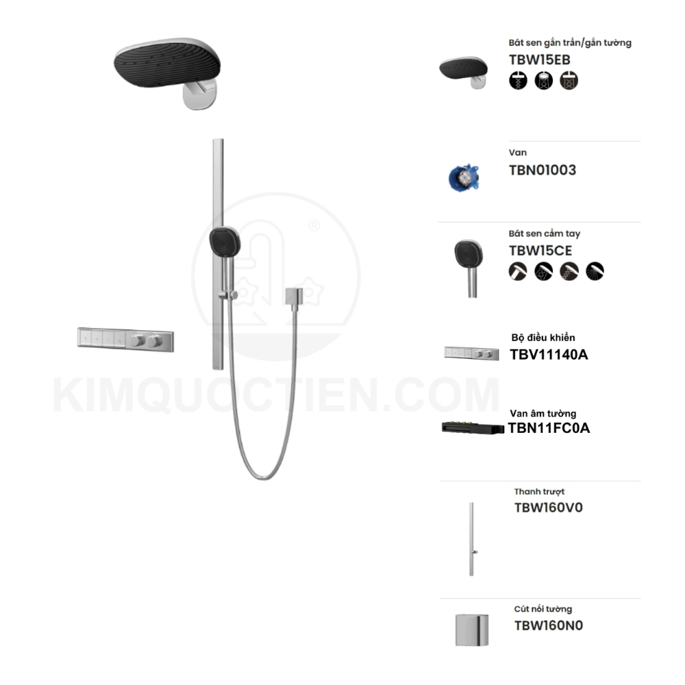 Sen tắm âm tường TOTO TBV11140A / TBN11FC0A / TBW15EB0A / TBN01003A / TBW15CE0A / TBW160N0A / TBW160V0A điều chỉnh nhiệt độ