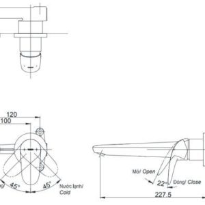 Alternative view of Vòi Lavabo TOTO TLS03307B Gật Gù Nóng Lạnh Gắn Tường LC (2 Lỗ)