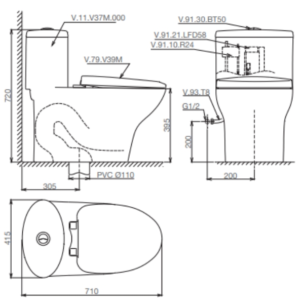 Alternative view of Bàn cầu một khối V37M + Vòi xịt VG826