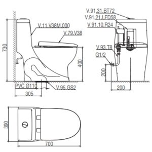 Ảnh công trình thực tế Bàn cầu một khối V38M + Vòi xịt VG826