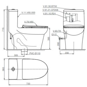 Ảnh công trình thực tế Bàn cầu một khối V65 + Xịt VG826 + VG853