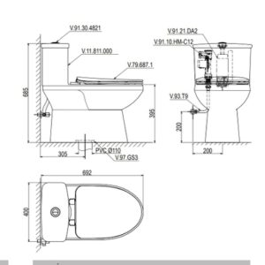 Ảnh công trình thực tế Bàn cầu một khối V811 + Xịt VG826