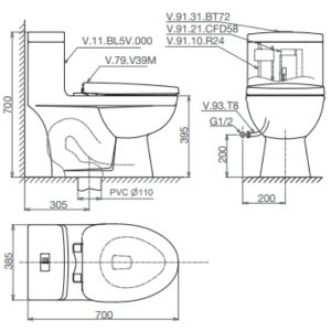 Alternative view of Bàn cầu một khối V825 + Xịt VG826