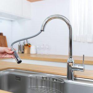 Ảnh công trình thực tế Vòi rửa chén NOBINOX AQUA NX660 dây rút nóng lạnh