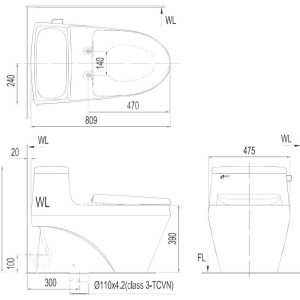 Alternative view of Bồn cầu INAX AC-1035+CW-H20VN nắp rửa điện tử