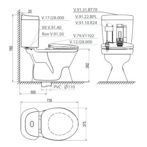 Ảnh công trình thực tế Bàn cầu hai khối VI28 + Chậu VTL2 (hoặc VTL3 hoặc VTL3N)