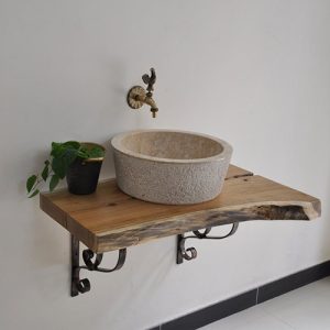Ảnh công trình thực tế Bàn Mặt Gỗ Tự Nhiên Đặt Chậu Lavabo Kanly FW05