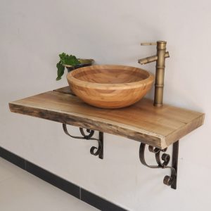 Ảnh công trình thực tế Bàn Mặt Gỗ Tự Nhiên Đặt Chậu Lavabo Kanly FW05