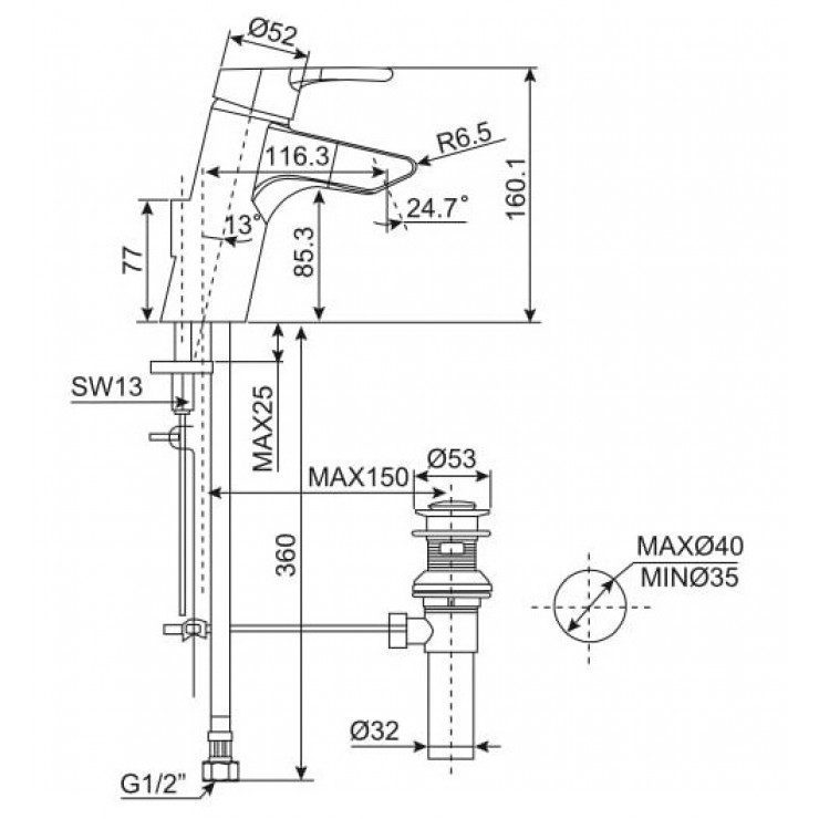Alternative view of Vòi Lavabo Nóng Lạnh American Standard Active WF-3907