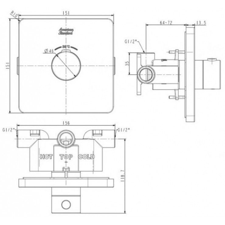 Alternative view of Bộ Trộn Nhiệt Độ American Standard FFAS0930MB Âm Tường EasySET Màu Đen