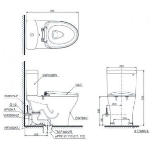 Ảnh công trình thực tế Bồn Cầu TOTO CS769DRT8#XW 2 Khối Nắp Đóng Êm TC600VS