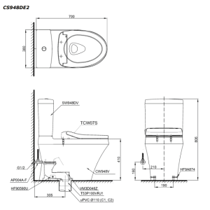 Ảnh công trình thực tế Bồn Cầu TOTO CS948DE2#XW 2 Khối Nắp Rửa Cơ TCW07S