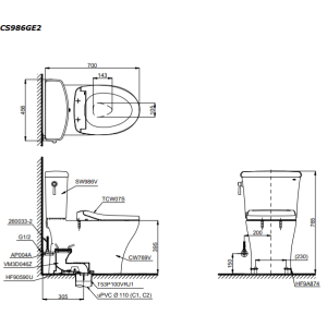 Ảnh công trình thực tế Bồn Cầu TOTO CS986GE2#XW 2 Khối Nắp Rửa Cơ TCW07S