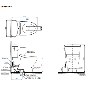 Ảnh công trình thực tế Bồn Cầu TOTO CS986GE4#XW 2 Khối Nắp Rửa Cơ TCW1211A