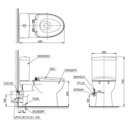 Ảnh công trình thực tế Bồn Cầu TOTO CS320PDRT3#W 2 Khối Nắp Đóng Êm TC385VS
