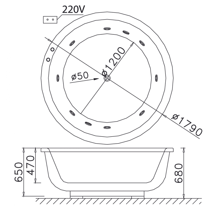 Alternative view of Bồn Tắm CAESAR MT6470 Massage 1.7M Chân Yếm