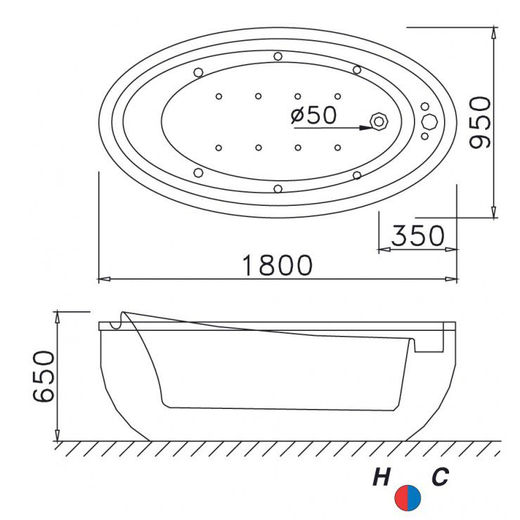 Alternative view of Bồn Tắm CAESAR MT6480 Massage Đặt Sàn 1.8M